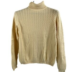 Preswick Moore Women Yellow Cable Knit Turtleneck Sweater Cotton Cashmere L VTG